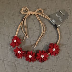 Minicci Burgundy Floral Headband with Faux Leather